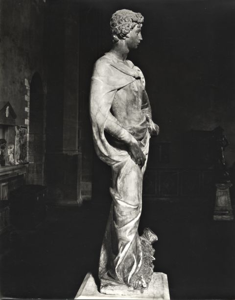 Brogi/ Malenotti, Gino — Firenze, Museo Nazionale. Donatello. David — insieme, veduta laterale
